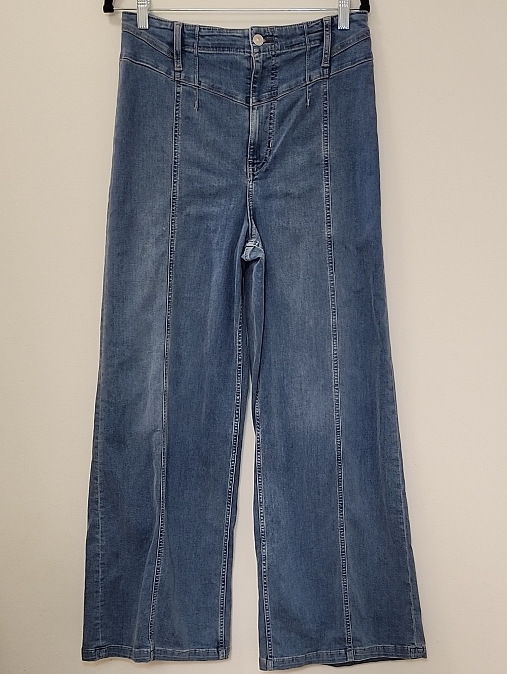 Free PeopleLibre High Rise Wide Leg Stretch Denim Jeans Meduim Wash Blue Size 31 - Picture 5 of 16